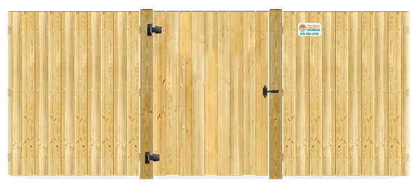 Wood gate in closed position
