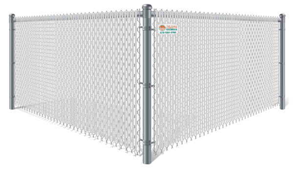 Galvanized commercial chain link fence with white privacy slats in North Georgia