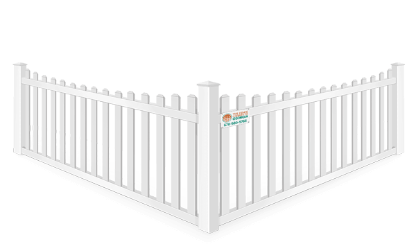 Vinyl white picket scalloped fence installation in North Georgia