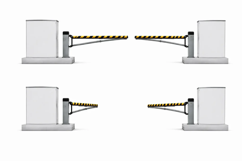 3D rendering of a yellow and black automated barrier swing arm gate