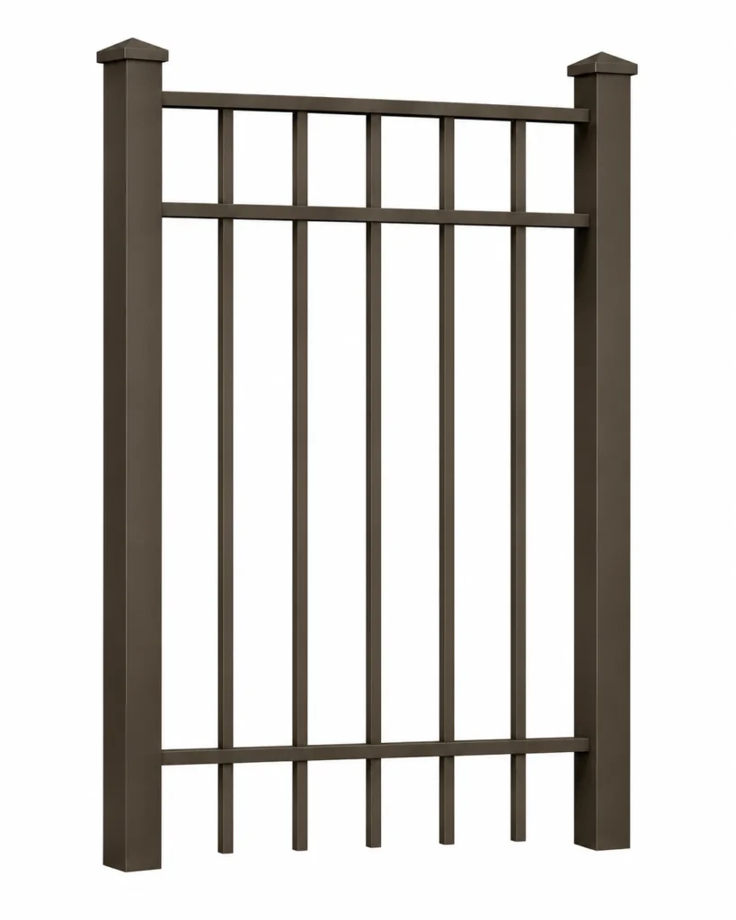 3D rendering of a bronze aluminum fence panel section