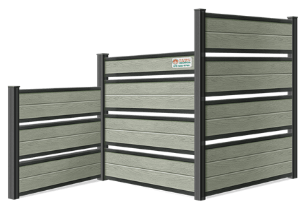 Product image of a gray-green composite privacy fence corner section