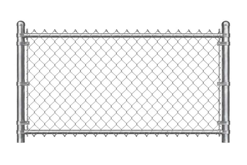 3D rendering of a galvanized chain link gate panel