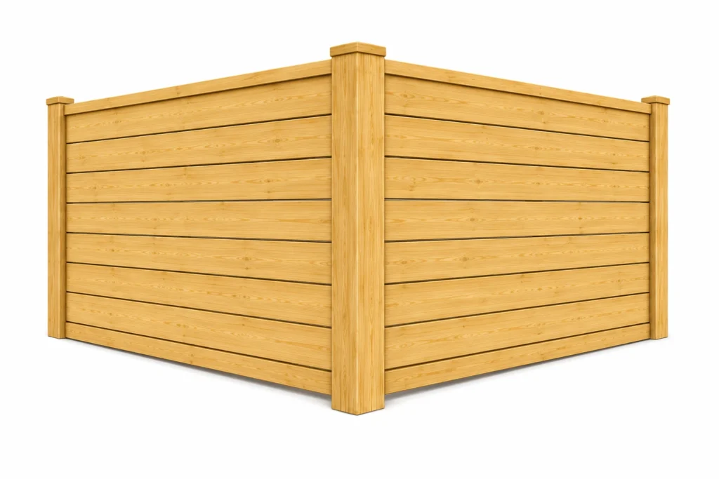 3D rendering of a horizontal board on board wood privacy fence