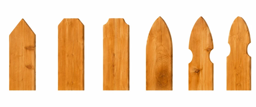 Six wood picket top styles displayed side by side