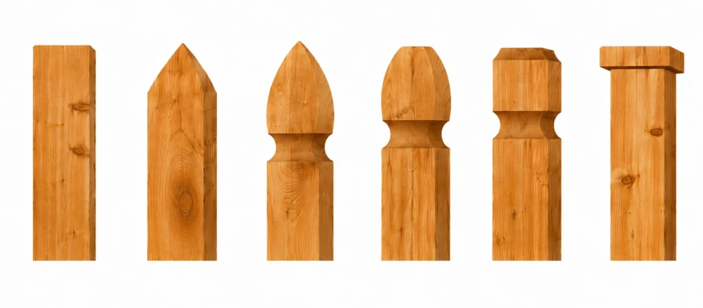 Six wood fence post top styles displayed side by side