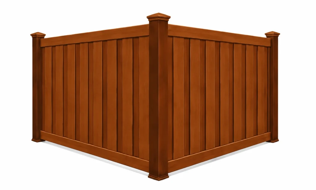 3D rendering of a medium brown composite privacy fence panel