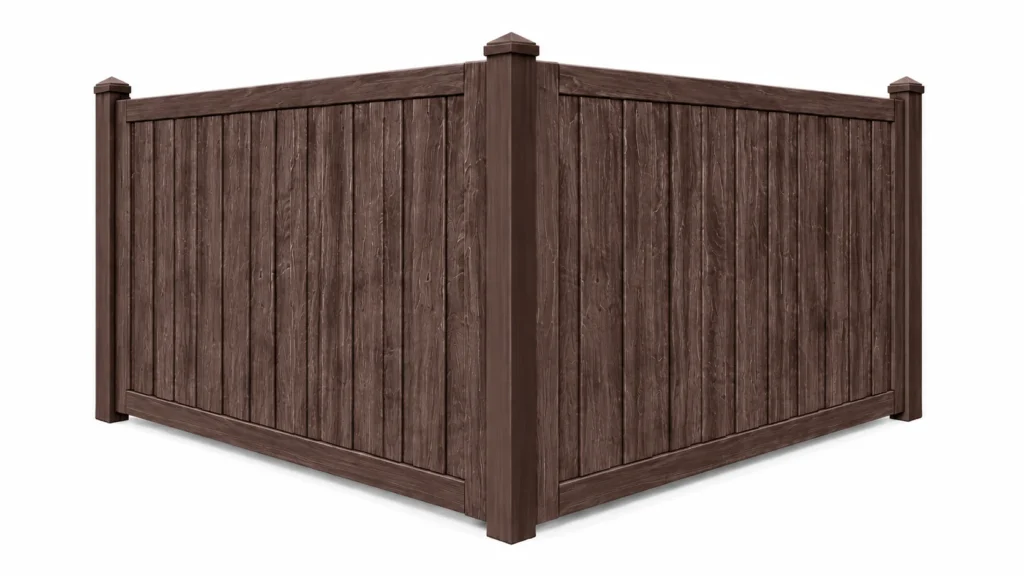 3D rendering of a walnut brown composite privacy fence panel